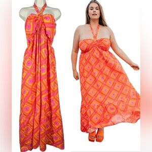 Show Me Your MuMu Orange and Pink Floral Maxi Dress